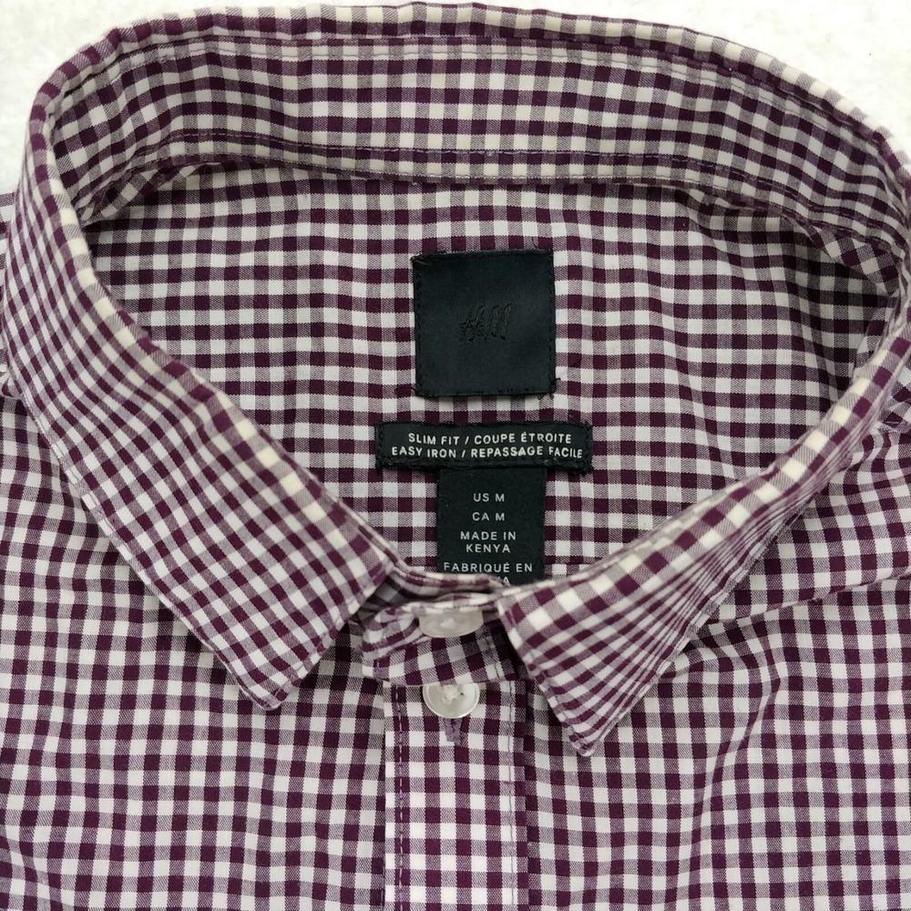 H&M Men's Slim Fit Red White Check Button Down Long Sleeve Collared Shirt Medium